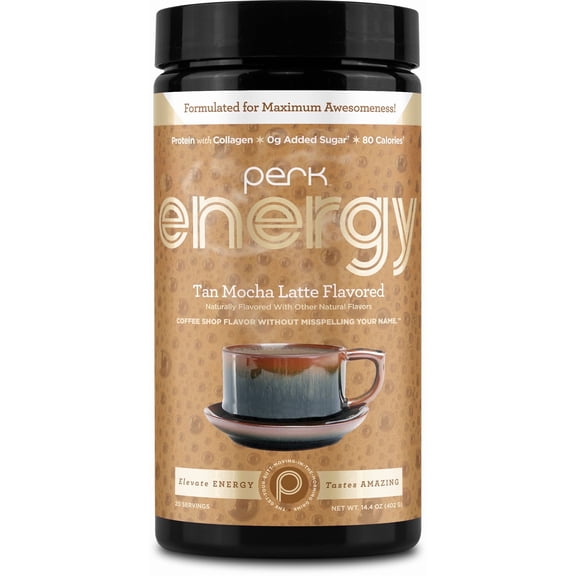 Perk Energy Drink Mix (Tan Mocha Latte) 20 Servings - Caffeinated Healthy Coffee Alternative with Protein, 100mg of Caffeine, Gluten-Free, Soy-Free