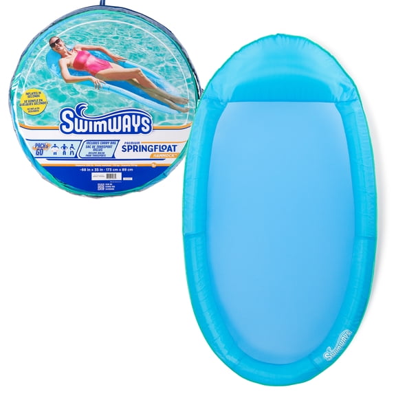 SwimWays Spring Float Premium Hammock Pool Lounger, Inflatable Pool Floats Adult with Fast Inflation for Ages 15 & Up, Sky Blue