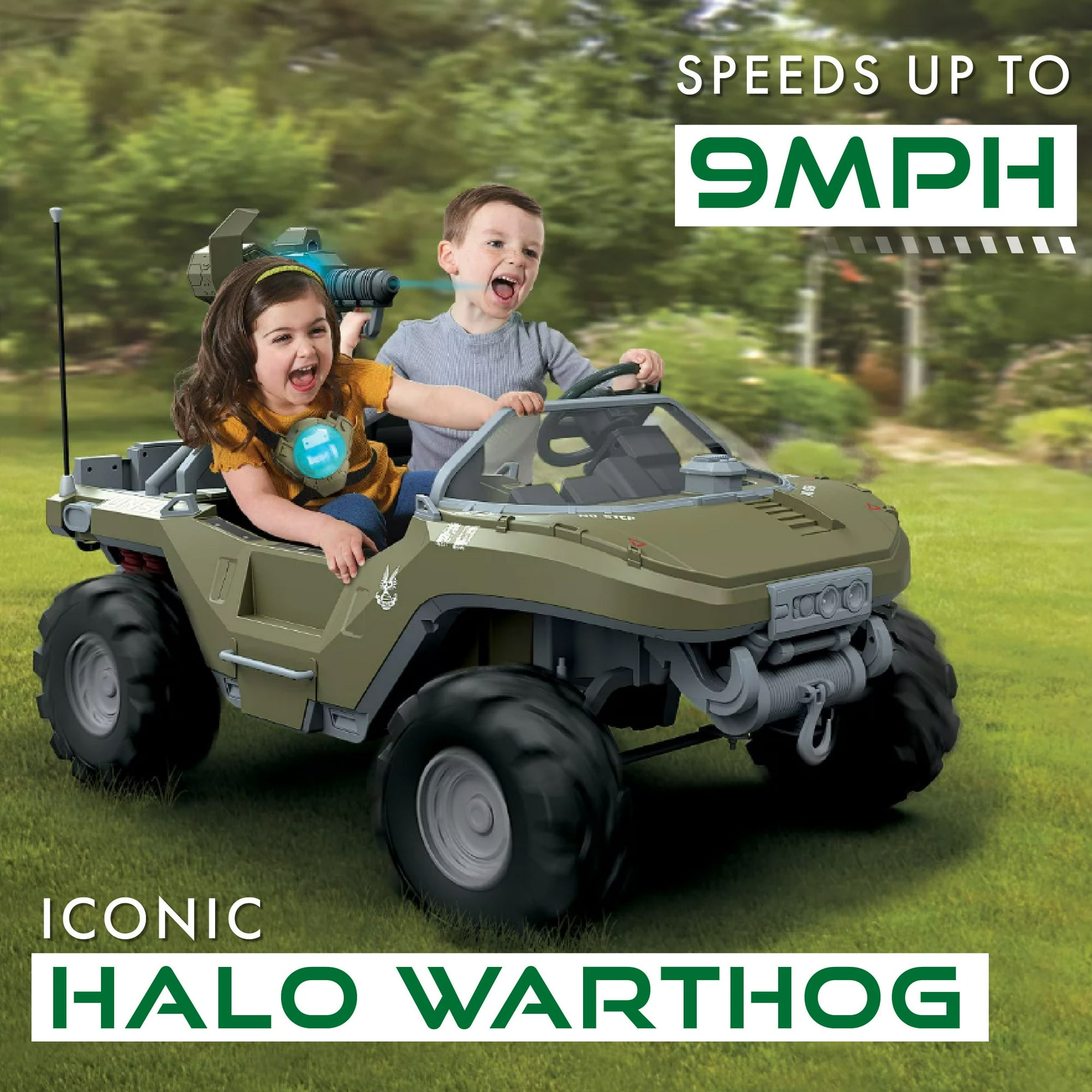 24 Volt Microsoft Halo Warthog Ride On with Laser Tag Blaster and Vest Included - For Boys & Girls Ages 3 and up