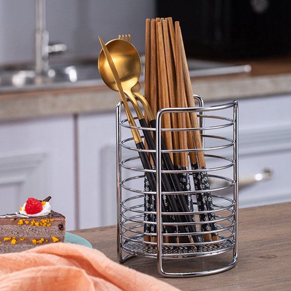 HEATSHAKING Stainless Steel Kitchen Cutlery Holder with Draining Basket for Organized Home Storage and Drying