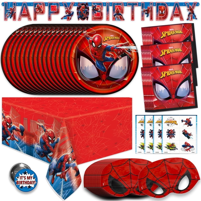 Kit de cumpleaños de Spiderman para 16 personas