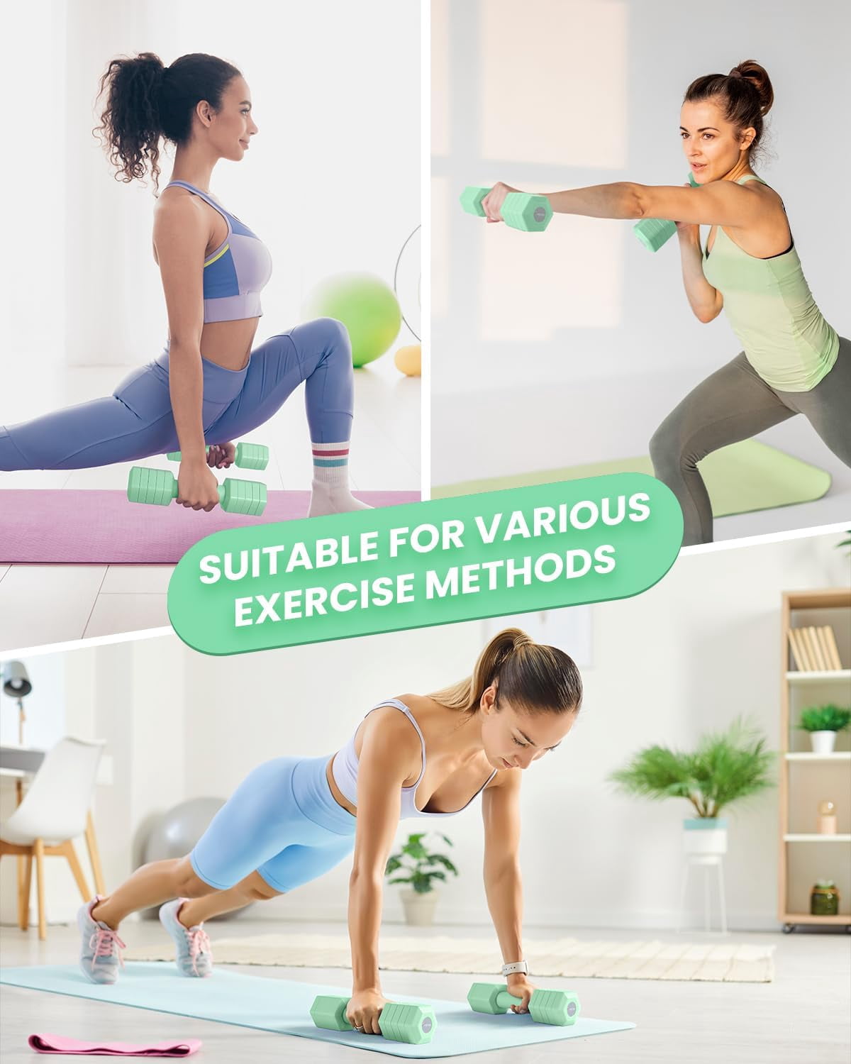 Adjustable Dumbbells Set, 4 in 1 Hand Weights Set for Women Men 10 LB/ 12 LB Dumbbell Pair Each 2lbs 3lbs 4lbs 5lbs Weights Dumbbells Set with TPU Soft Rubber Handle for Home Gym Exercise Fitness