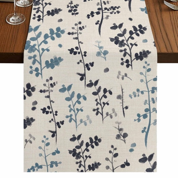 Table Runners 72 Inches Long Dress Scarves, Grey Blue Botanical Farmhouse Kitchen/Dining Table Runner, Coffee Tablerunners, Rustic Country Spring Floral Summer Leaf 16x72 Inch