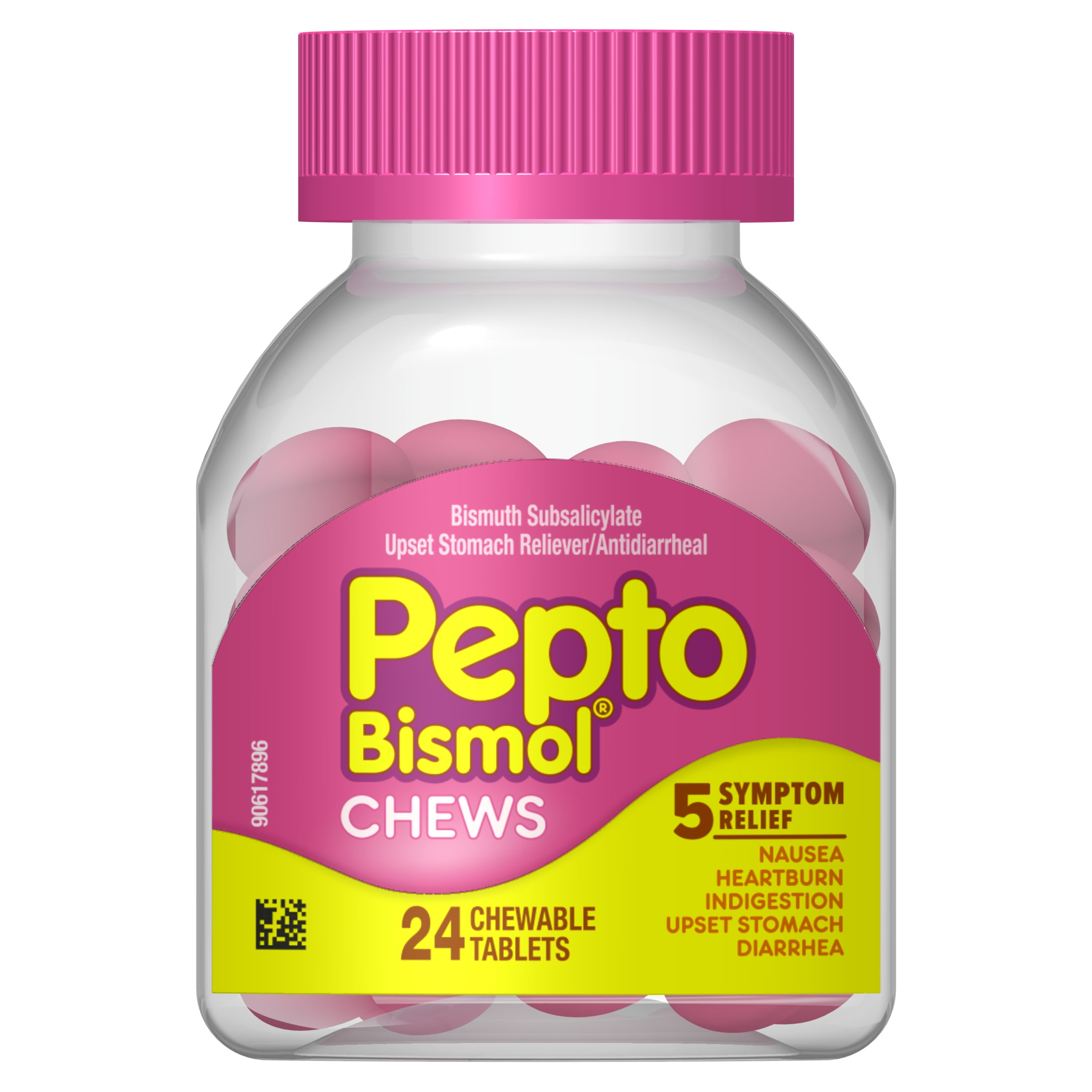 Pepto Bismol Chews, Fast and Effective Digestive Relief from Nausea, Heartburn, Indigestion, Upset Stomach, Diarrhea, 24 Chewable Tablets