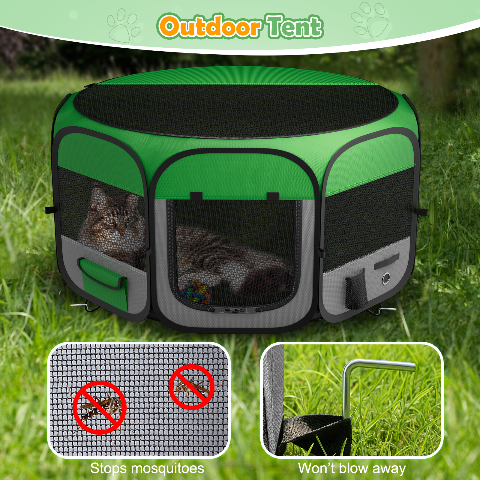 MAXLAPTER Dog Playpen Portable,Pet Cat Dog Tent Crates Cage Indoor/Outdoor 600D Oxford Fabric Green Portable Cat(L)