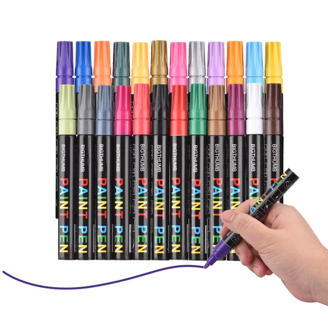 BIGTHUMB 24 Colors Paint Pens Oil-Based Paint Marker Set Waterproof Quick Dry for Rocks Painting