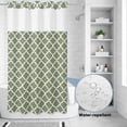 thumbnail image 4 of No Hook Shower Curtain with Built-in Rings - Moss Green White Geometric Washable Waterproof Fabric Bathroom Curtains for Hotel,Rentals, Stall 36 X 78 Inch , Minimalist Morocco Pattern, 4 of 9