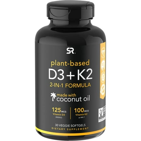 Sports Research Vitamin D3 + K2 with 5000iu of Plant-Based D3 & 100mcg ...