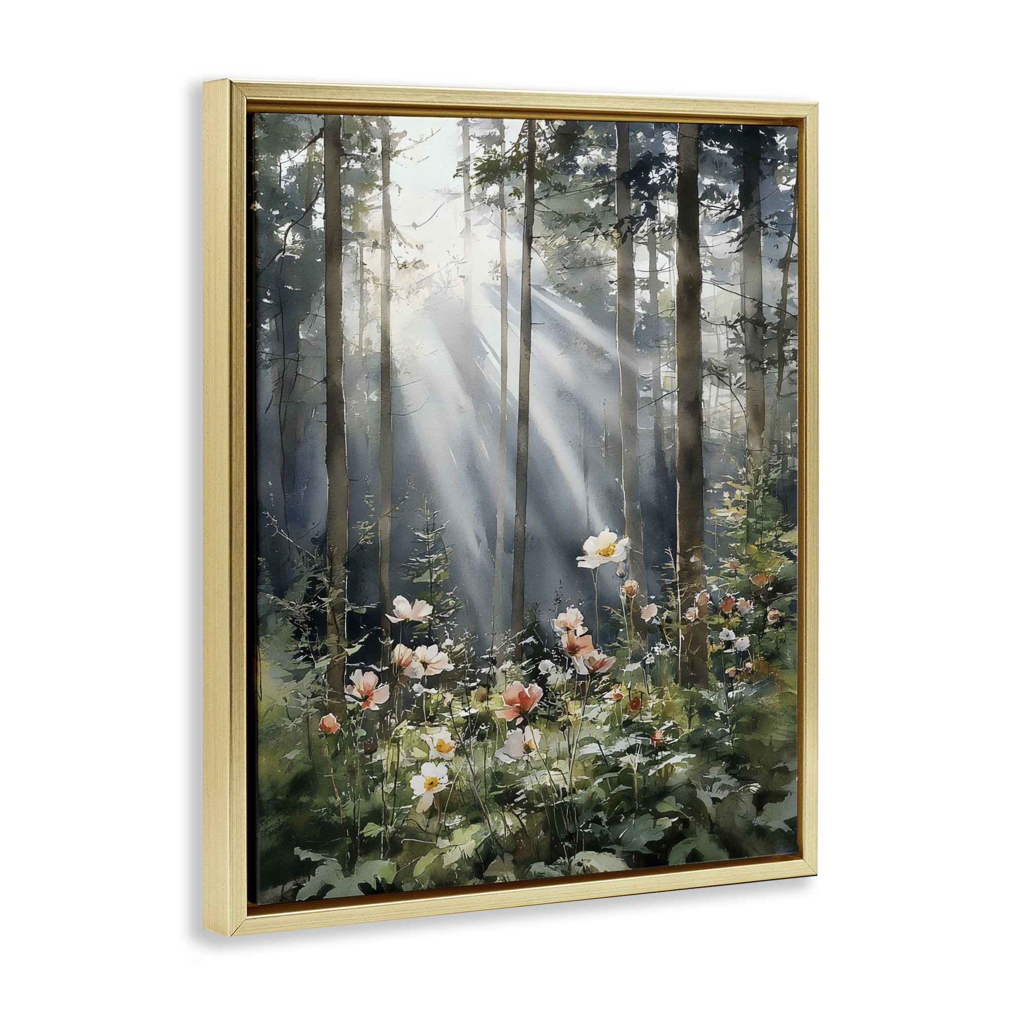 Stupell Industries Sunlit Woods In Morning Gold Framed Floater Canvas Wall Art, design by Franklyn Gregory