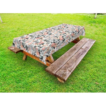 

Garden Art Outdoor Tablecloth Drawing of a Flowering Field with Wildflowers in Pastel Tones Decorative Washable Fabric Picnic Table Cloth 58 X 84 Inches Salmon Mustard Charcoal Grey by Ambesonne