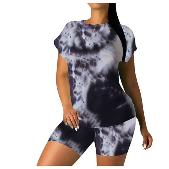 REORIAFEE Women Casual Outfits Y2K Loungewear Streetwear Sets Summer Outfits Fashion Women Summer Lady 2 Piece Sports Suit Set Casual Tie Dye Suit Black L