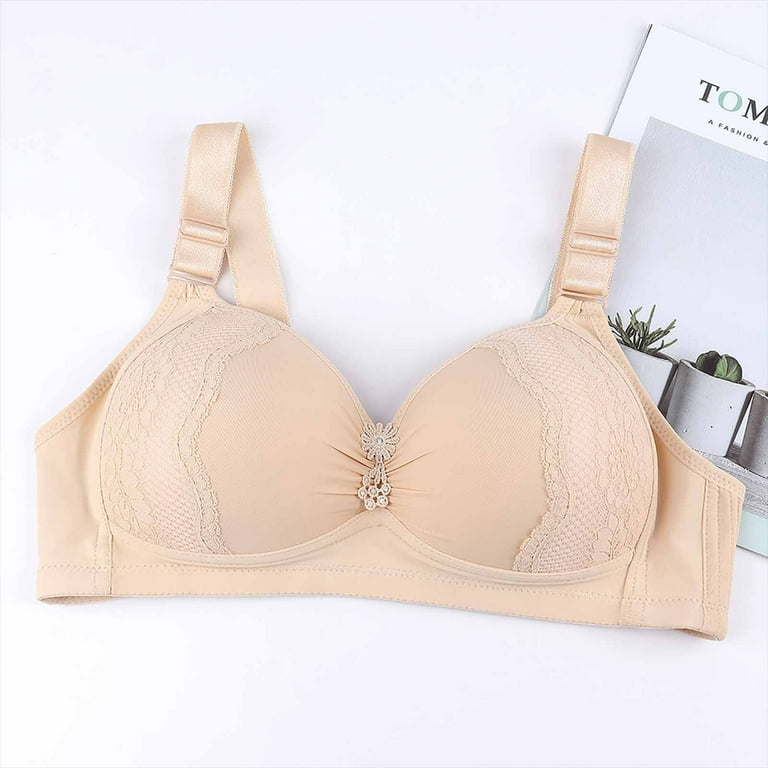 QLEICOM Everyday Bras for Women, Women's Comfort Lift Wirefree Bra  Comfortable Breathable No Steel Ring Seven-breasted Lift Breasts Bra  Underwear Bras No Underwire Beige Cup 44/100CDE 
