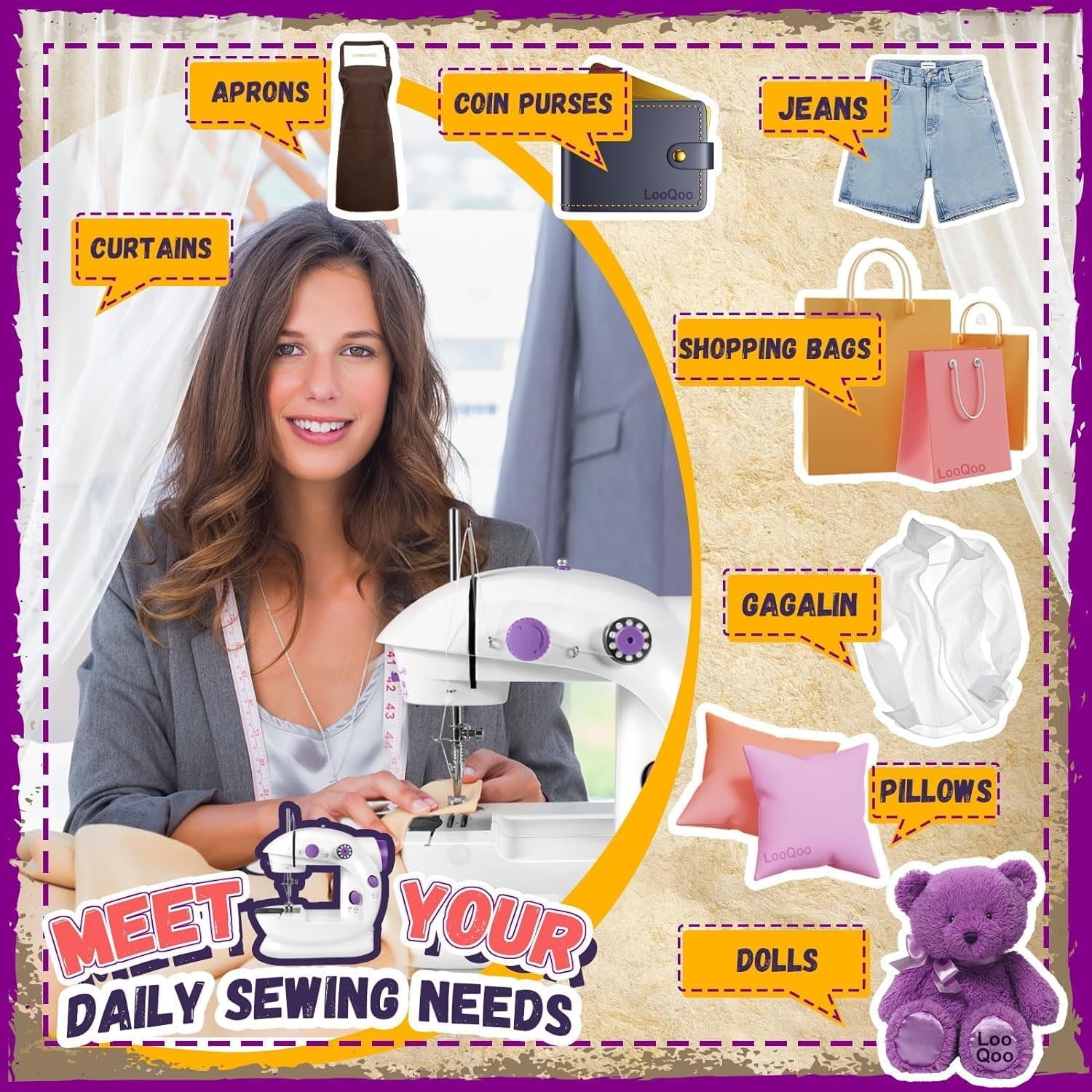 Portable Sewing Machine with Light, Mini Handheld Sewing Machine with Upgraded, Two Threads Double Speed Double Switches, Easy to Use for Kids,Beginners and DIY