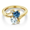 thumbnail image 3 of Gem Stone King 18K Yellow Gold Plated Silver Persian Blue Moissanite Sky Blue Aquamarine Ring for Women (1.56 Cttw, Heart Shape 6MM, Gemstone Birthstone, Size 5), 3 of 6