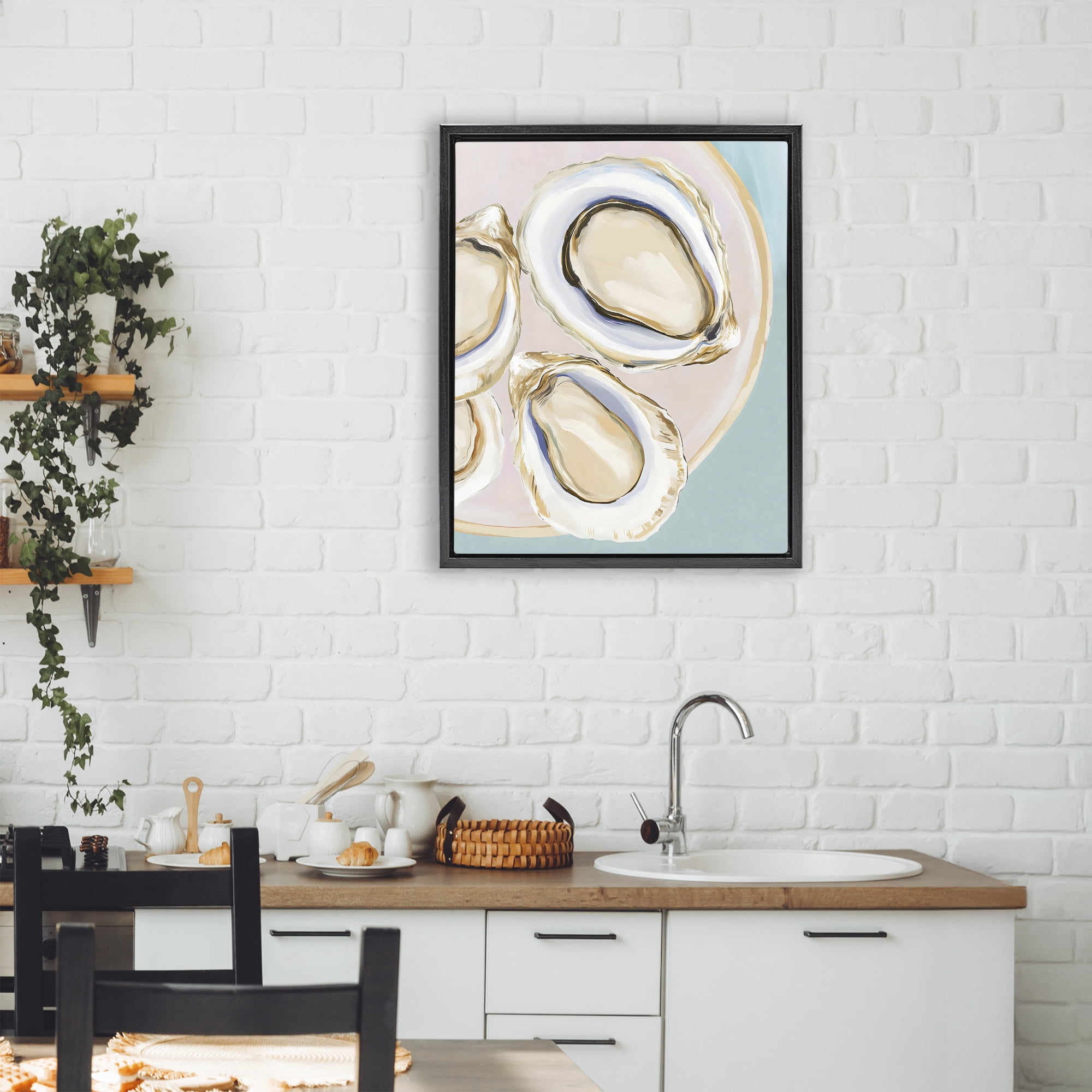 Stupell Industries Plate of Oysters Black Framed Floater Canvas Wall Art, design by The Prints Vibe