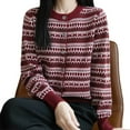 thumbnail image 4 of Wang6 Womens Lightweight Red Cardigan Sweaters Fall Open Front Button Knit Sweater Long Sleeve Knitted Tops Causal Crew Neck Slim Striped Graphic Outwear Red XL, 4 of 4