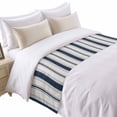 thumbnail image 2 of Bed Runner Scarf for Cal.King Size Bed, Navy Blue Beige Beds Scarf Throws for Foot of Bedding, Retro Simple Abstract Vertical Stripes Decorative Beds Runners for Bedroom Guestroom, 102"x20", 2 of 8
