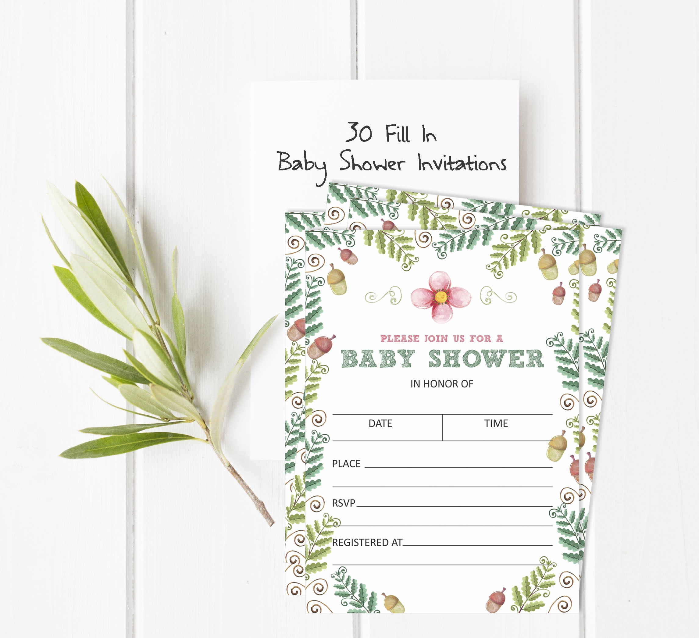 Inkdotpot 30Floral Baby Shower Invitation Cards Gender Neutral Fill In Blank Invites