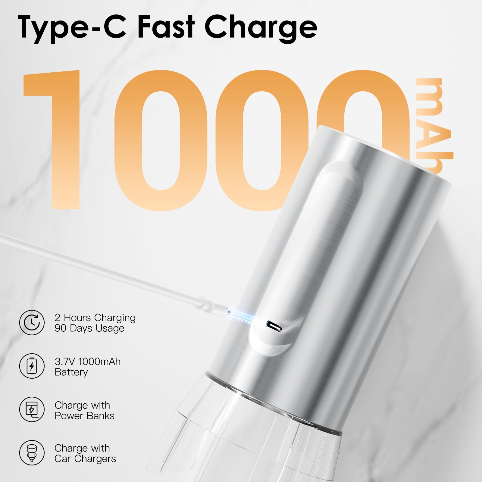 LUXEAR Electric Salt and Pepper Grinder Set, Type-C 1000mAh Rechargeable Stainless Steel Automatic Grinder, Stepless Ceramic Grinding, 2 x 100ml Food-grade Bins, Built-in LED Light, Kitchen Essential