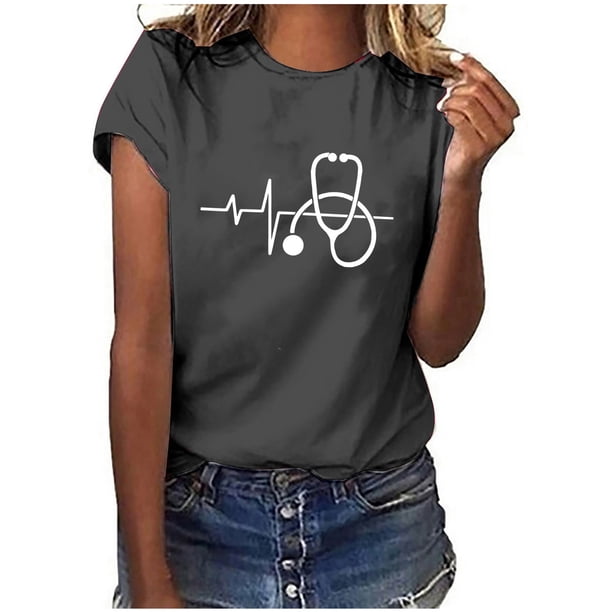 Camiseta de manga corta con estampado de día de la enfermera para mujer OAVQHLG3B Store lin121212