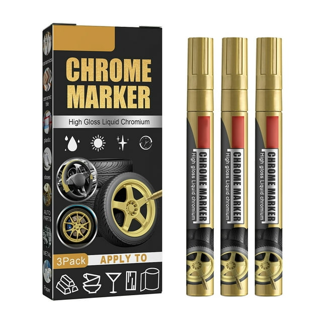 Marqueur Chrome, 3 Pcs Peinture de Réparation Automobile Marqueur Chrome Liquide Haute Brillance Stylo de Peinture de Réparation Automobile Éliminateur de Rayures Stylo de Peinture Ultra Réactif