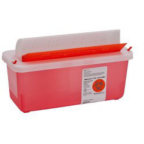 Sharps Container, In-Room 1-Piece 11 H X 10-3/4 W X 4-3/4 D Inch 5 Quart Translucent Red Horizontal Entry Lid, 85131 - Case of 20