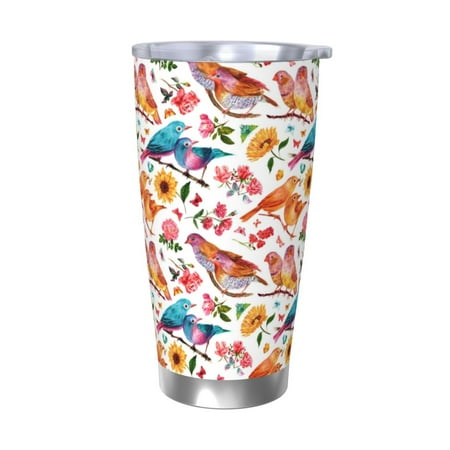 

Salouo Flowers Birds And Butterflies Print 20oz Tumbler with Lid Stainless Steel Vacuum Insulated Tumbler Durable Insulated Coffee Mug Thermal Cup with Splash Proof Sliding Lid-Without Straw