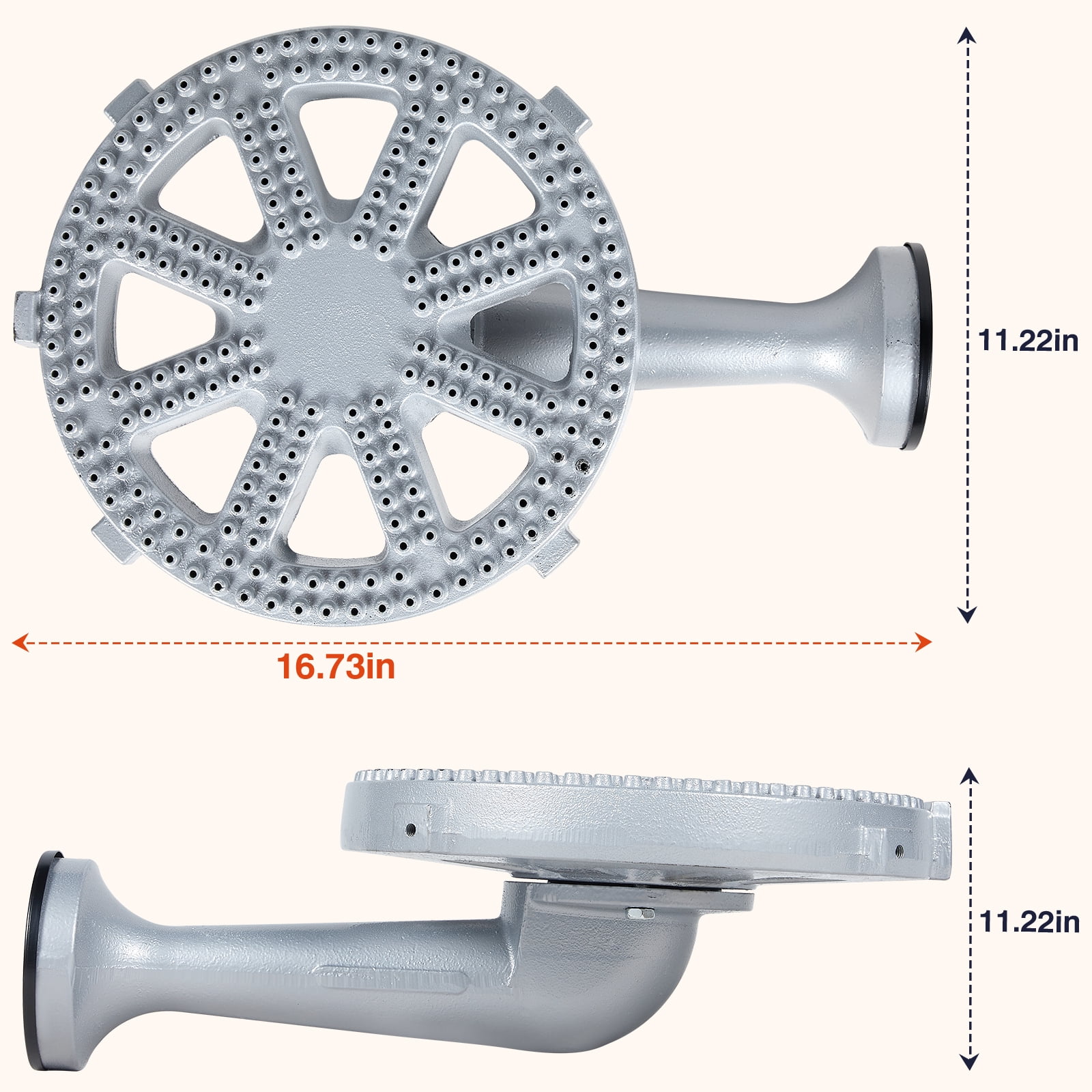 SIXDAY 11.2" Burner Head High Pressure, 200, 000 BTU Cast Iron Burner, 4.1ft Hose & Brass Fitting (Round)