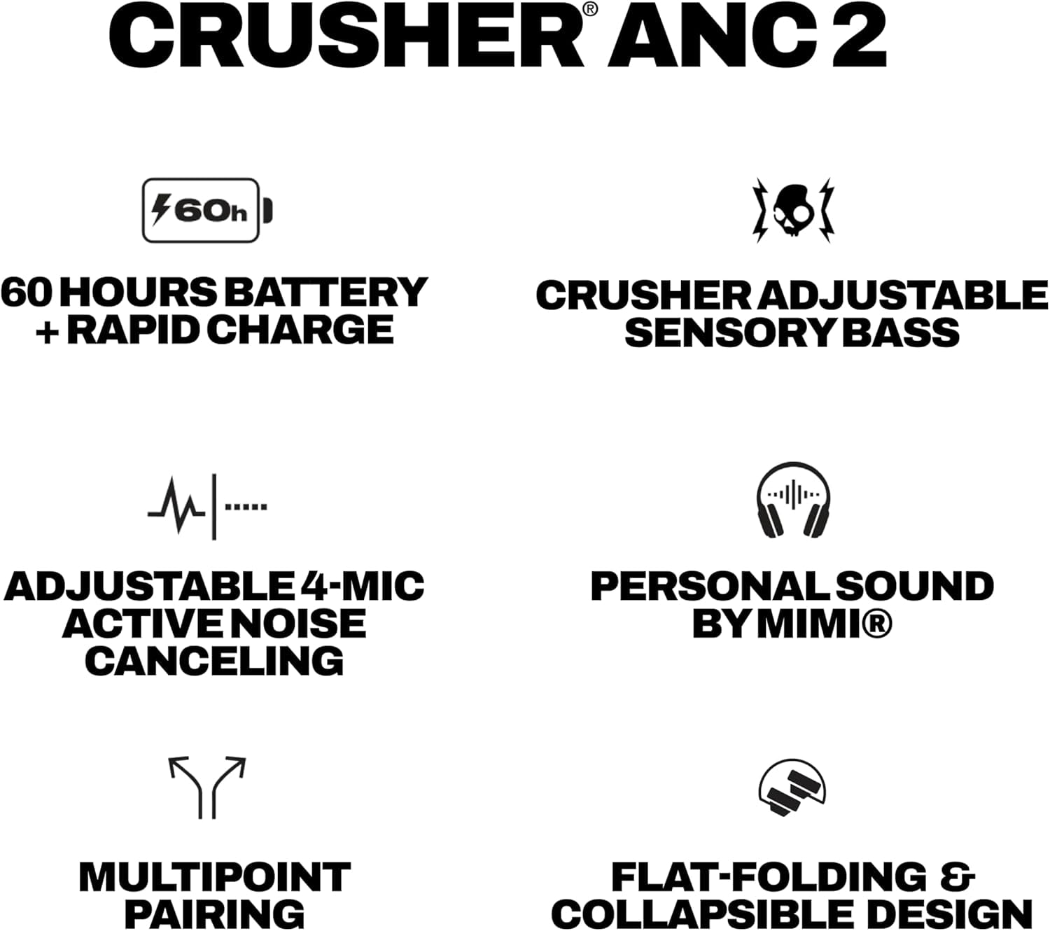 Skullcandy Crusher ANC 2 Wireless Over-Ear Bluetooth Headphones with Multi-Sensory Bass, Active Noise Cancelling, Up to 60 Hours Battery, Microphone for iPhone Android - Realtree Edge Colors Pink