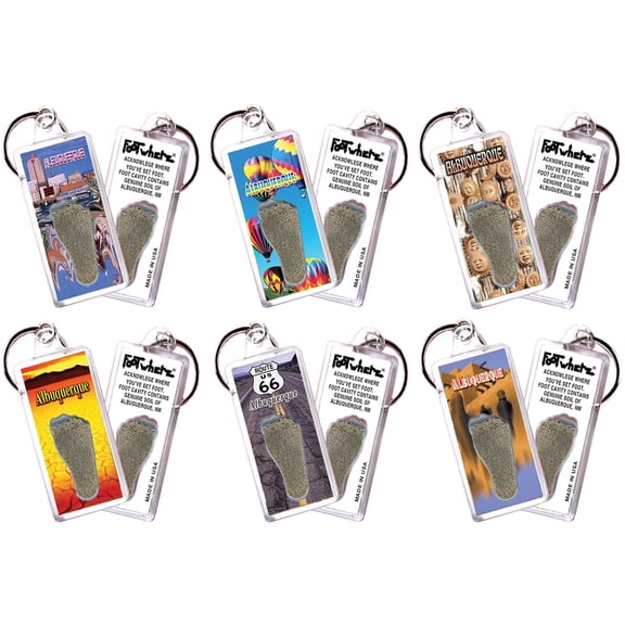 Albuquerque FootWhere Souvenir Keychains. (AQ100 - Assorted) 6 Piece Set.