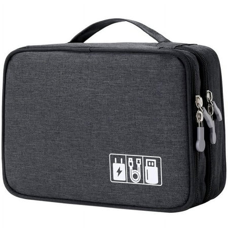 Mygreen Electronics Travel Organizer, Watreproof Electronic Accessories Case Portable Double Layer Cable Storage Bag for Cord, Charger, Flash Drive, Phone, Ipad Mini, SD Card, Gifts for Him Black