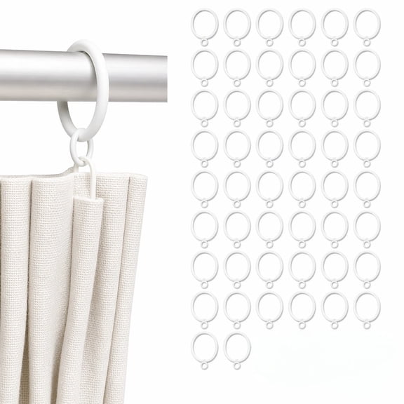 50 Pack Curtain Rings with Eyelets, Metal Drapery Rings for Pinch Pleat Curtains, Drape Ring 1.5 inch I D, Fits up to 1.2 in Rod (White)
