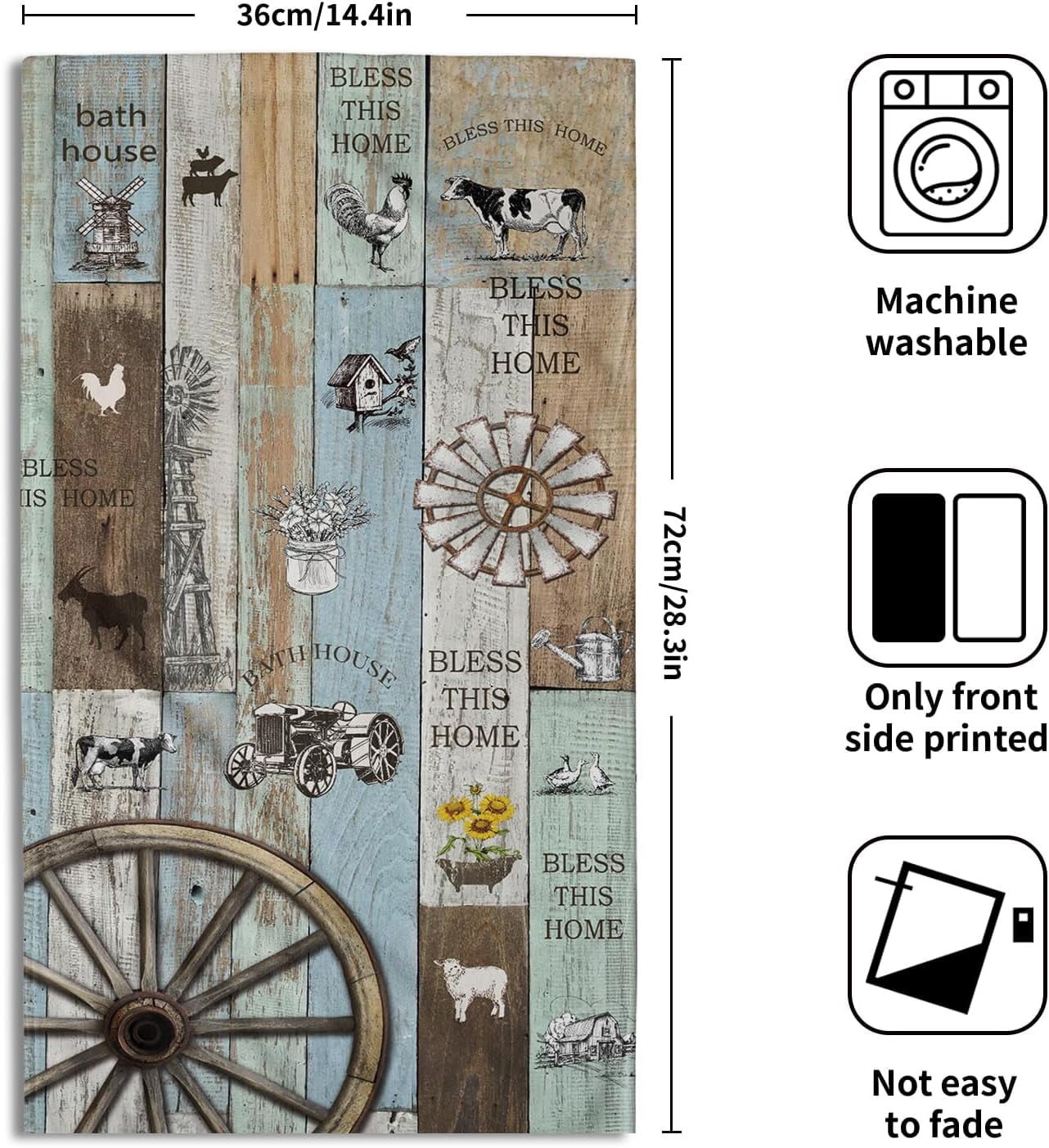 Rustic Wood Hand Towels Teal Green Brown Bathroom Towel Face Guest Towels Set of 2 Country Fingertip Towel for Home,Gym,Spa,Hotel