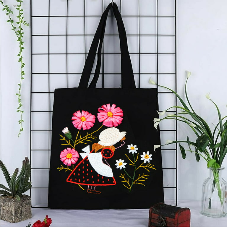 Handmade Crafted Finished Tote Bag Cross Stitch Canvas Butterfly Bird  Flowers