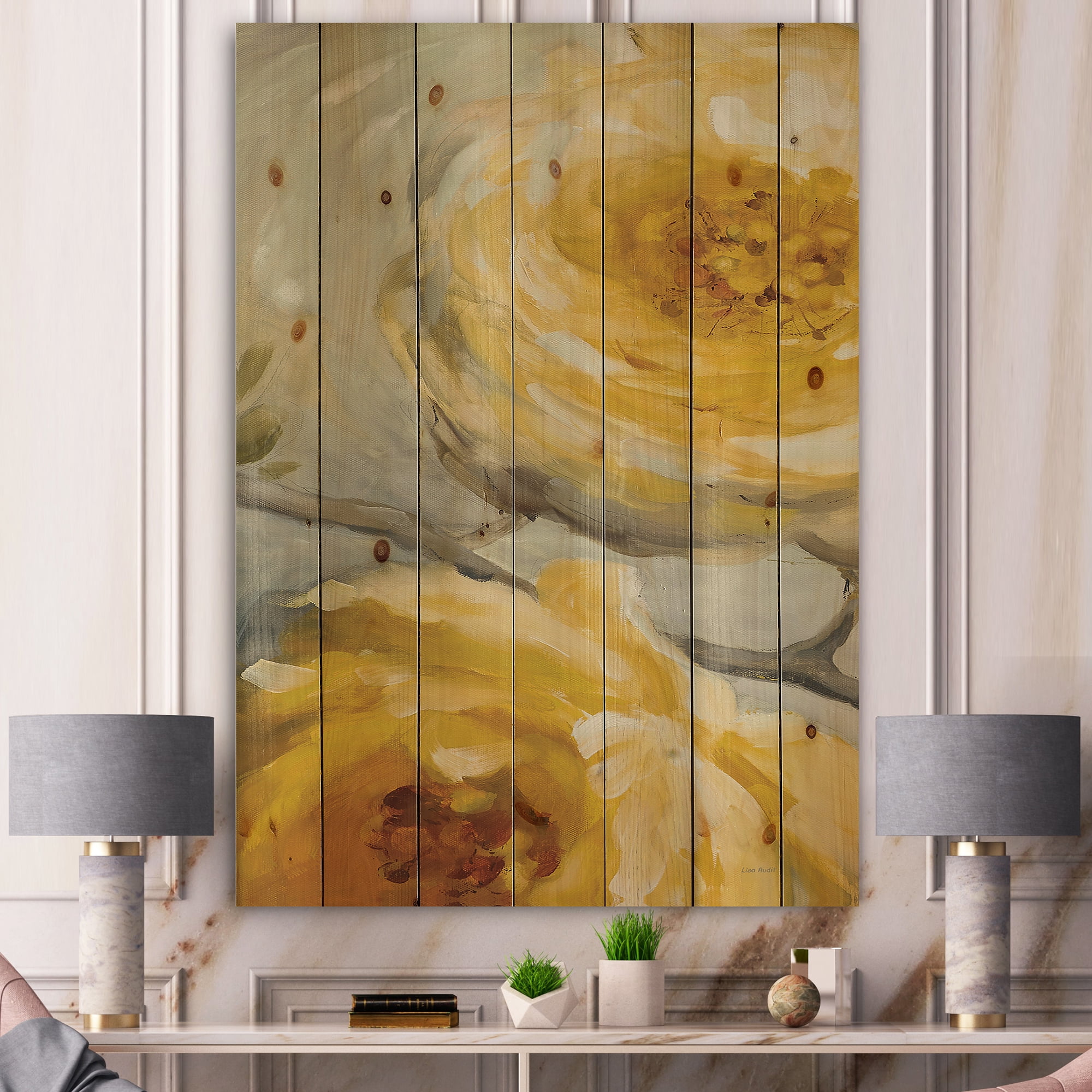 Designart 'Sunshine Yellow Flower III' Floral Print on Natural Pine Wood