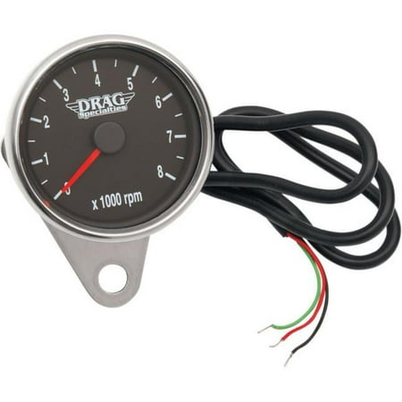 Drag Specialties Electronic - Drag Specialties 2211-0031 Polished 2.4in. Mini Electronic 8000 RPM Tachometer - Black Face with Orange Needle