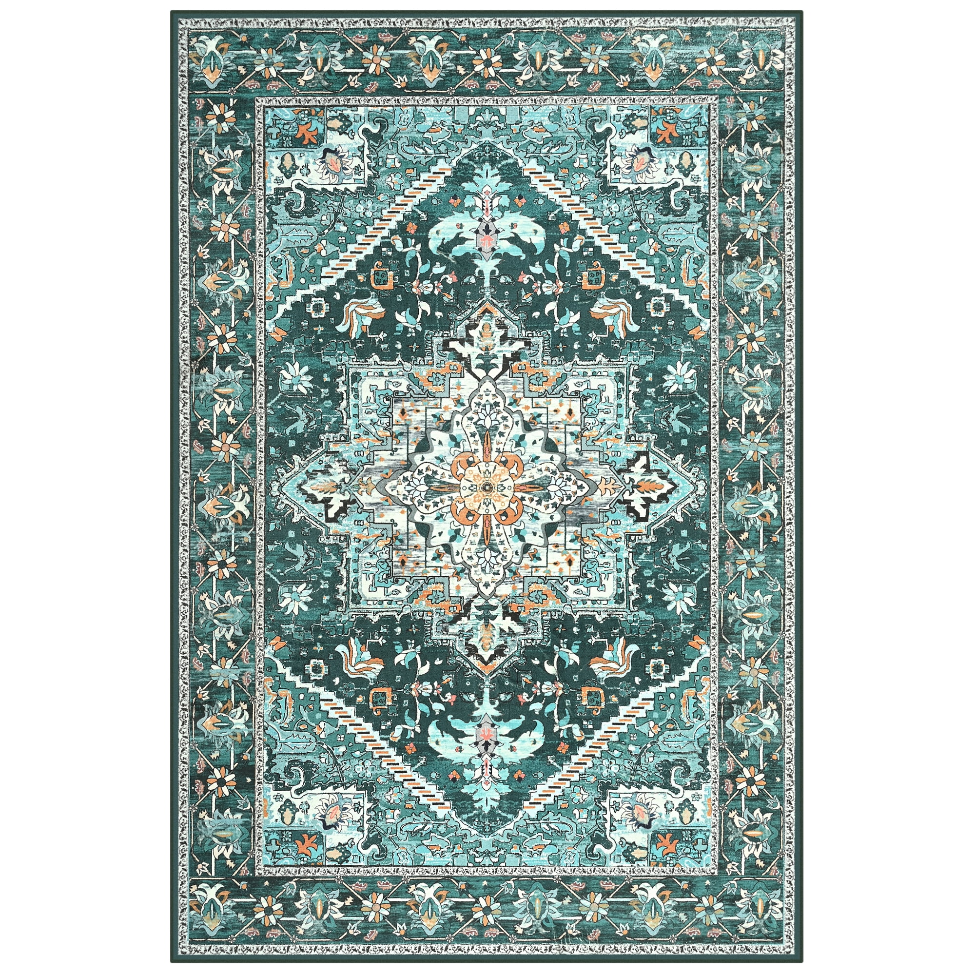 Dwelke Vintage Area Rug Floral Rugs Soft Bedroom Carpet for Living Room Home Decor,6'x9',Green