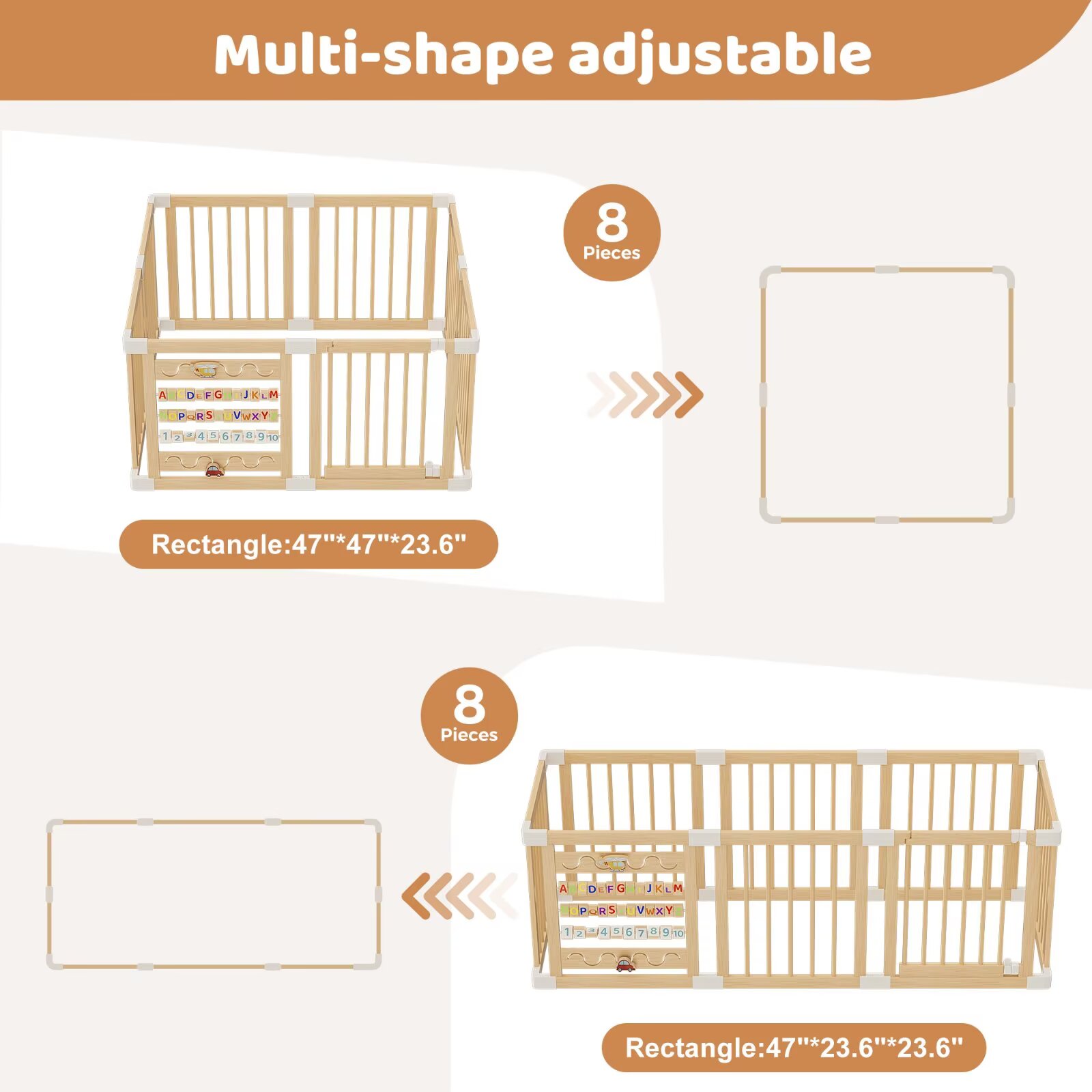 Babyeap Wooden Baby Playpen with Built-in Activity Panel photo 6