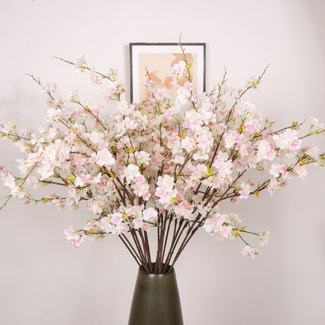 Rama artificial de cerezo en flor | Flores de Sakura de seda blancas, rosas, rosa claro 42" | Diseño realista de múltiples bifurcaciones | Decoración flexible para bodas, salón, fiestas | Poliéster