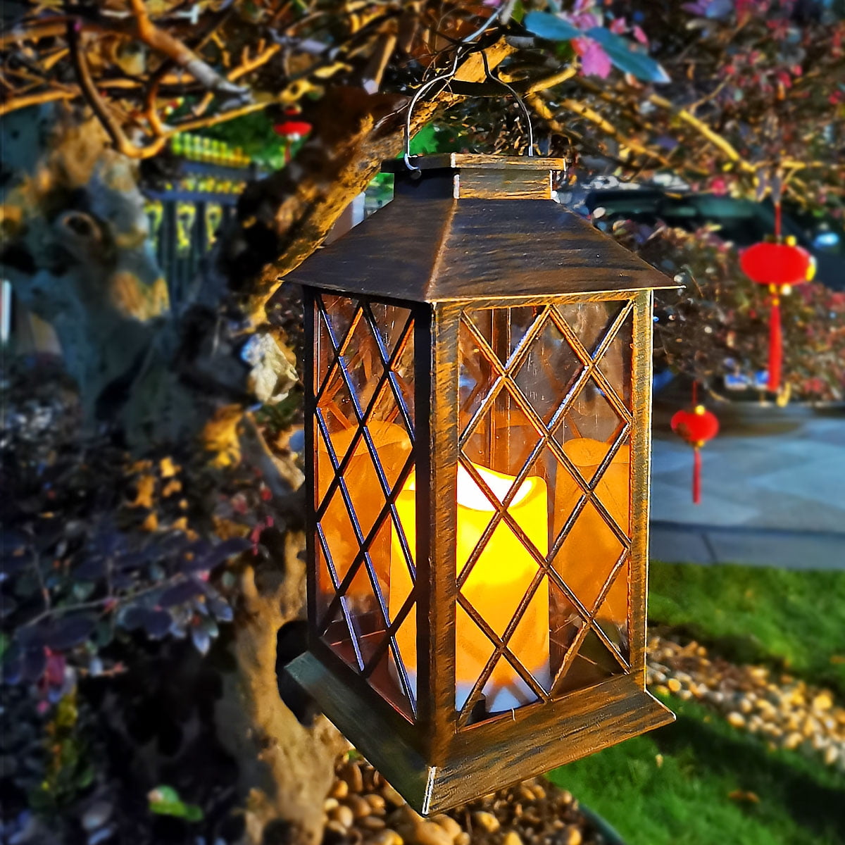 Solar Lantern,Outdoor Garden Hanging Lantern,Waterproof LED Flickering  Flameless Candle Mission Lights for Table,Outdoor,Party Decorative 