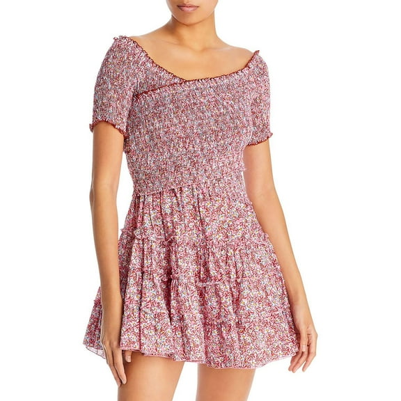 Poupette St Barth Womens Floral Print Tiered Mini Dress