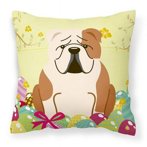 Carolines Treasures BB6125PW1818 Easter Eggs English Bulldog Fawn White Fabric Decorative Pillow