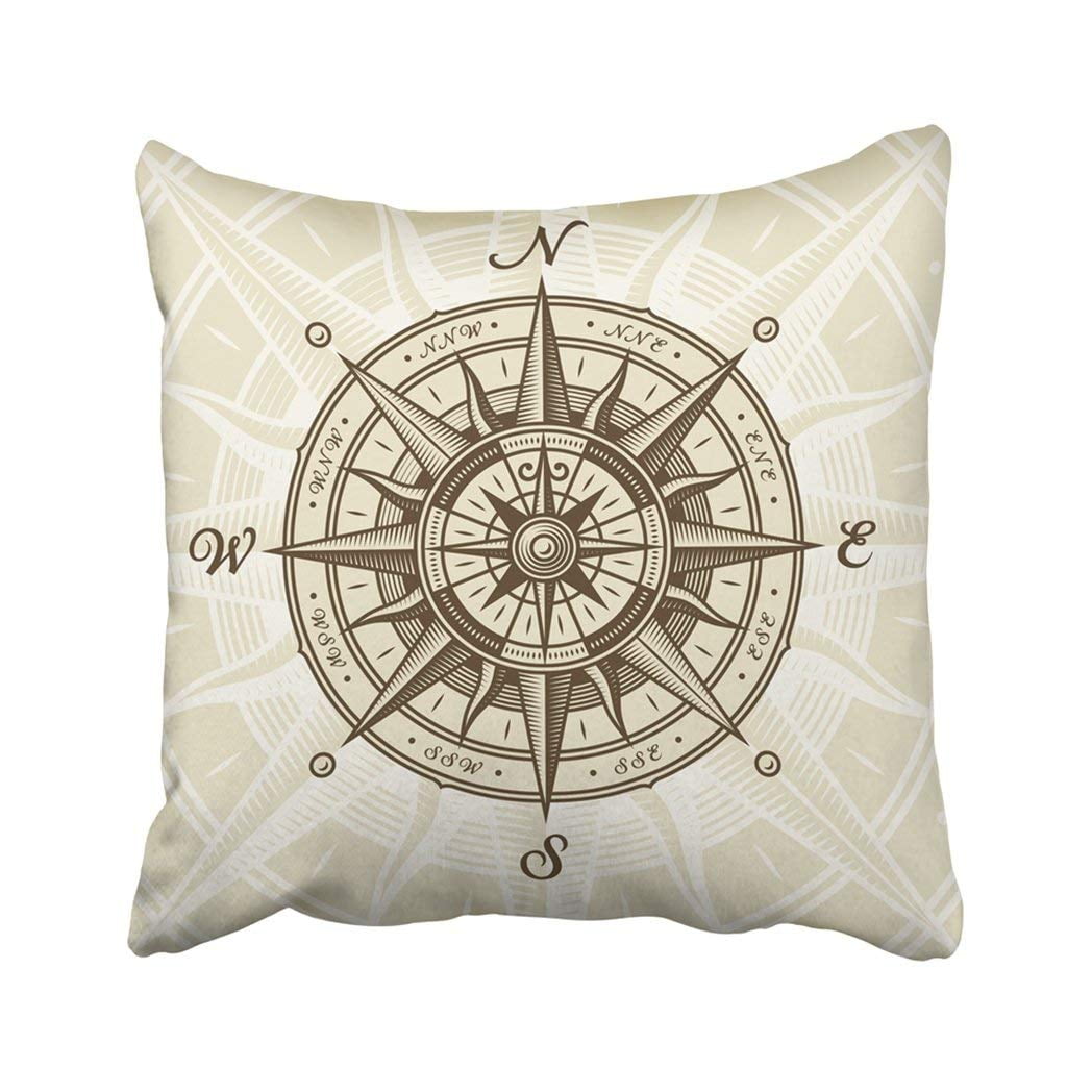 BPBOP Brown Antique Vintage Nautical Compass Rose In Retro Woodcut With