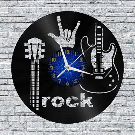 Rock Guitar 12 Inch Vinyl Record Wall Clock - Silent, Creative, and Unique Clock for Living Room, Entryway, or Bedroom Decor - Perfect Gift Idea(12 inchs B without LED)