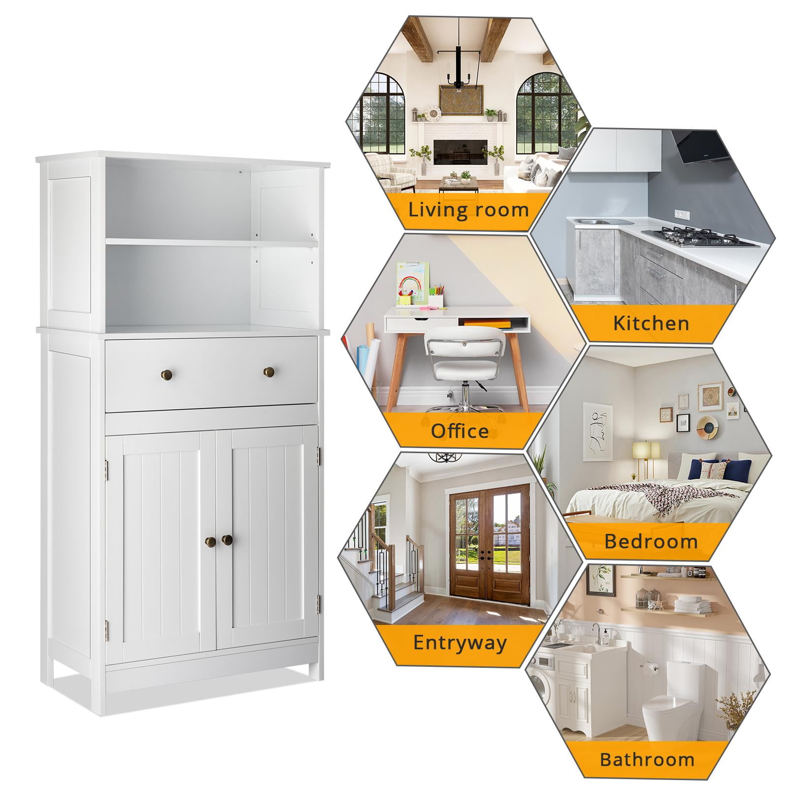 Ktaxon Freestanding Bathroom Floor Cabinet with Large Drawer, 2 Doors & Adjustable Shelves for Kitchen Living Room, White