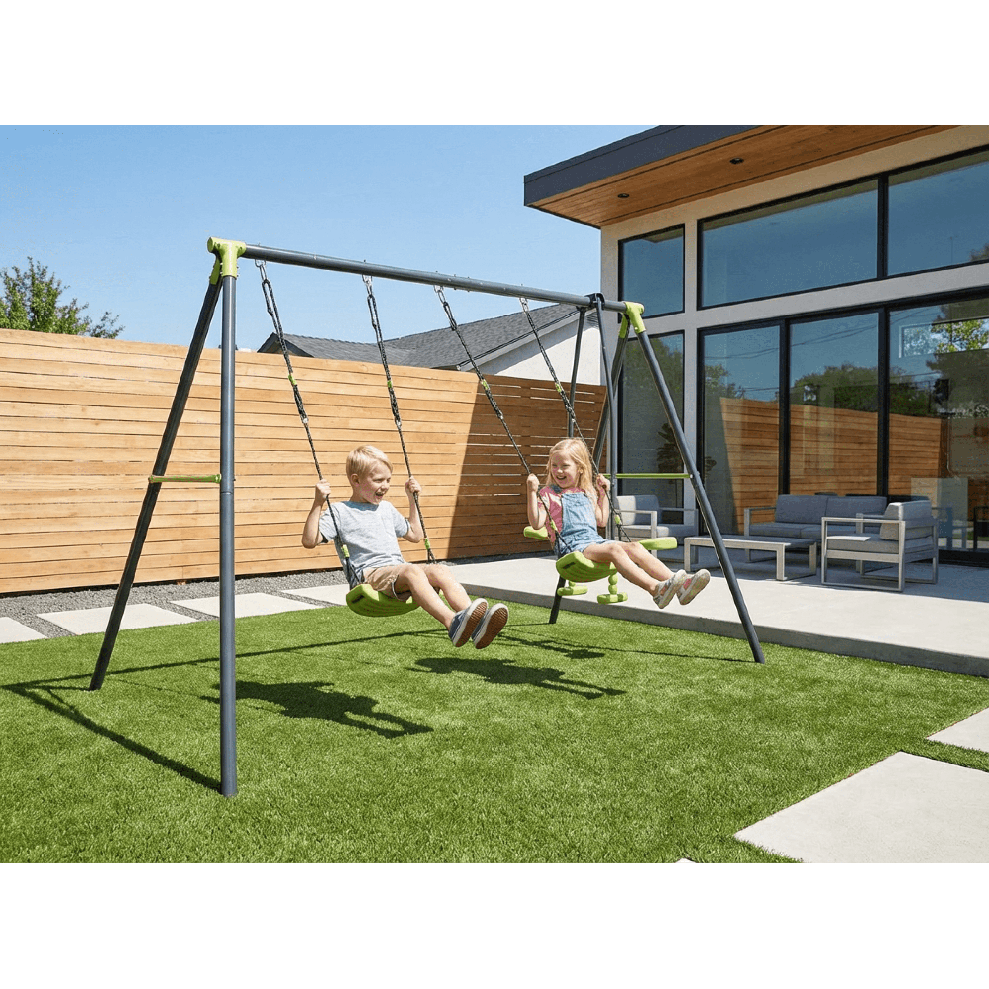 Leumius 3-in-1 Swing Set for Backyard with Stand,Swing Heavy Duty 440lbs Metal Outdoor Swing Stand for Playground, Backyard Playset,Green