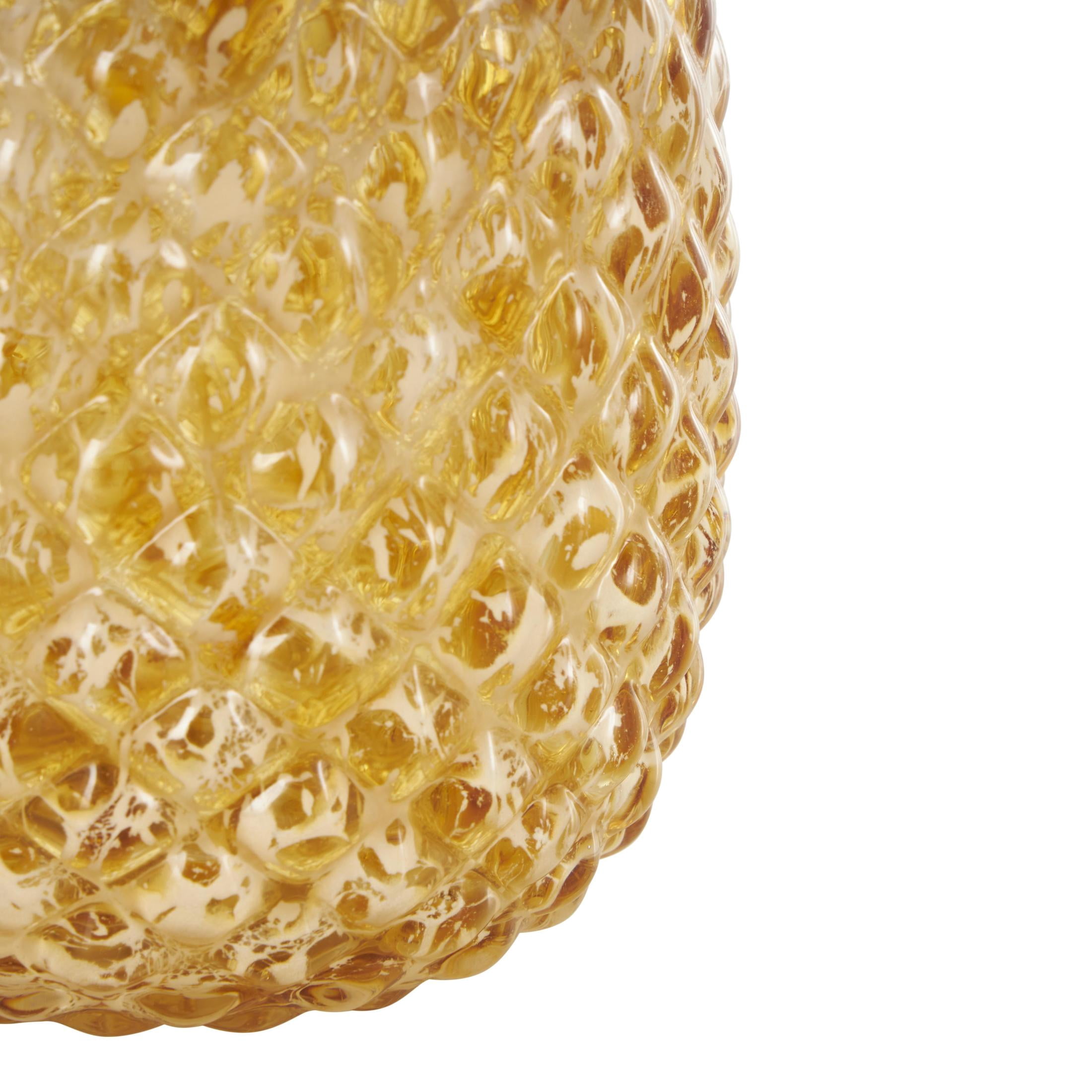 11", 10", 7"H Orange Glass Faceted Pineapple Fruit Sculpture, by DecMode (3 Count)