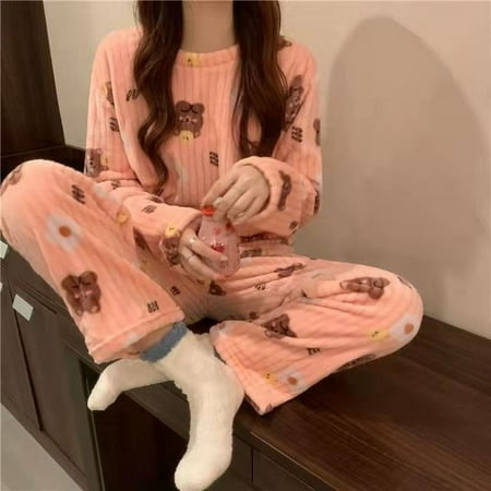 

CoCopeaunt Coral fleece thickened fall pajamas women can wear new loose lazy wind long-sleeved home wear set sleepwear women pijamas