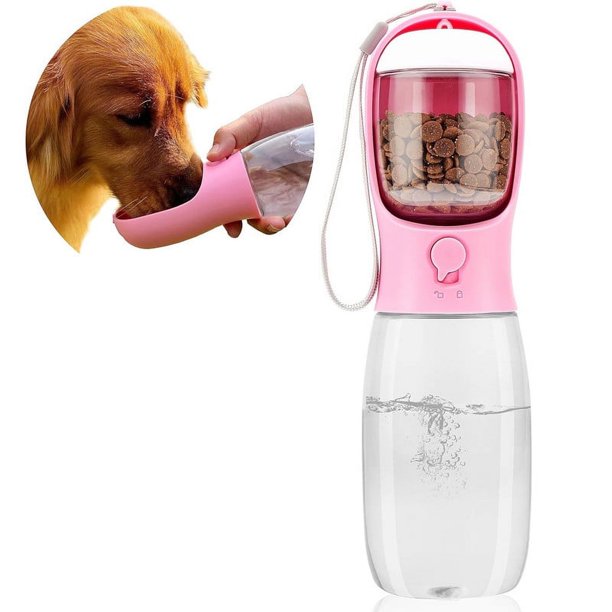 Botella de agua para perros, botella de agua portátil para mascotas con recipiente para alimentos, dispensador de agua portátil para exteriores para gatos, cachorros, paseos con mascotas, caminatas, v