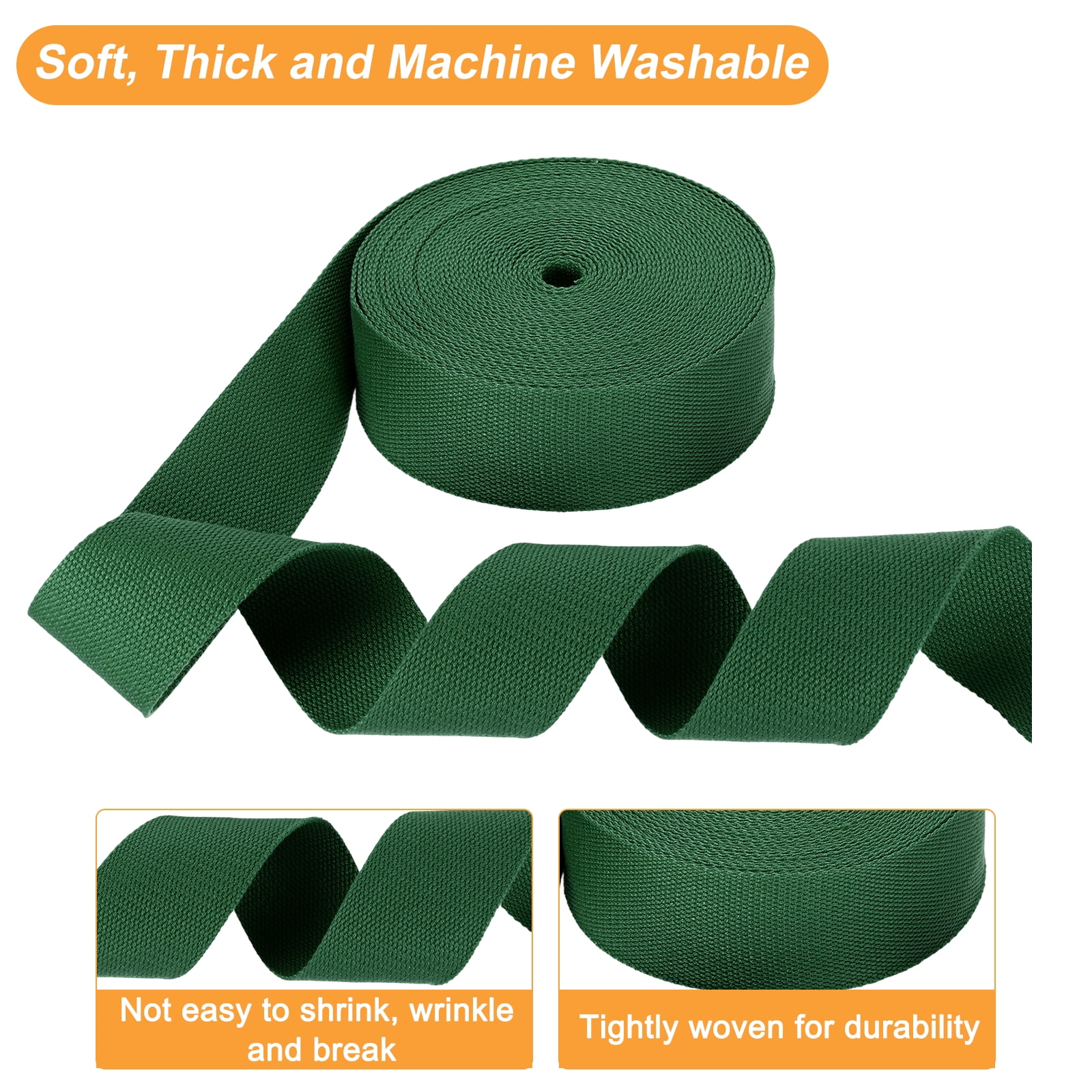 Uxcell Cotton Webbing 2 Inch 11 Yard Polyester Cotton Weave Webbing Strap Twill Tape Ribbon for Arts and Crafts Webbing Tote Bag Handles Cloth Belt Making Outdoor Supplies, Dark Green